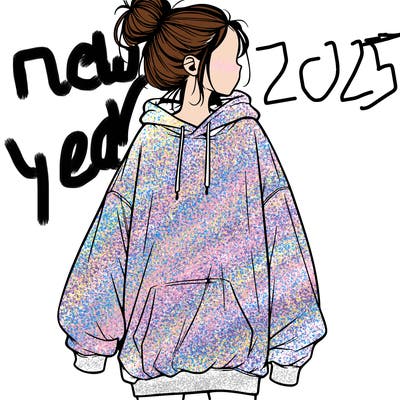 realistic girl with a oversized sweatshirt on and a bun