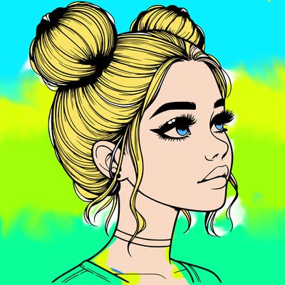 realistic girl with buns on the top of her head
