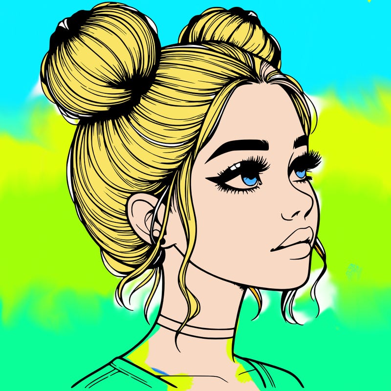 realistic girl with buns on the top of her head