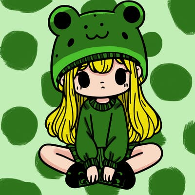 a girl wearing a frog hat and some frog socks