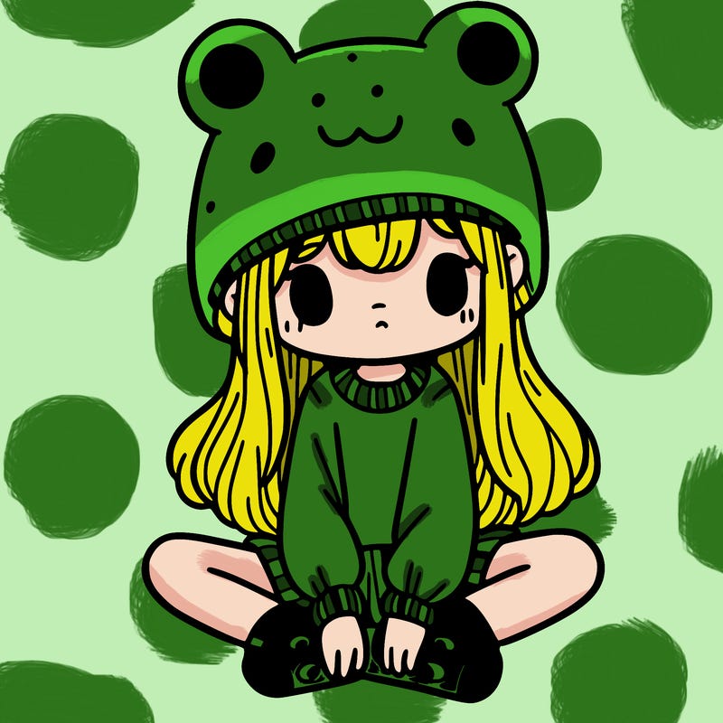 a girl wearing a frog hat and some frog socks