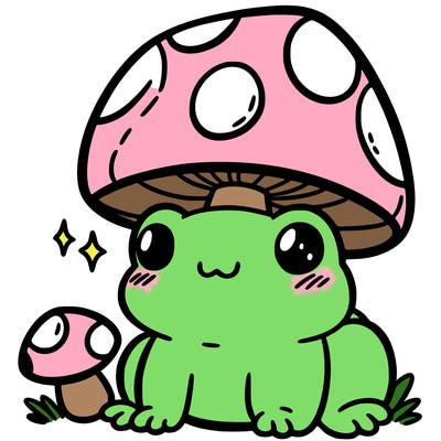 a cute frog with a mushroom hat