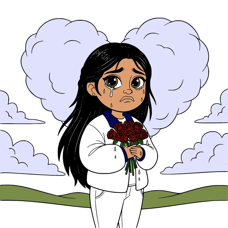 a beautiful ethnic hispanic gangster girl with roses crying and sadness return with clouds