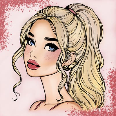 realistic girl with a ponytail on her hair and lips