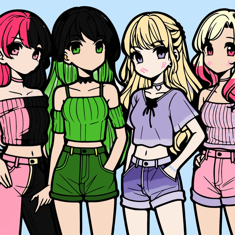 teen manga girls group of 4