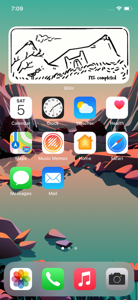 Bear Good Habits - Tracker - Aesthetic iOS home screen featuring a hand-drawn habit tracker widget from Bear Good Habits showing 14 percent progress