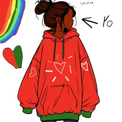 realistic girl with a oversized sweatshirt on and a bun