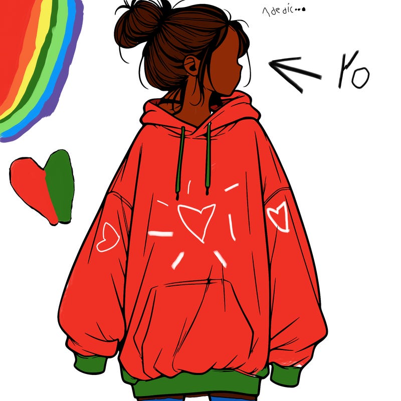 realistic girl with a oversized sweatshirt on and a bun