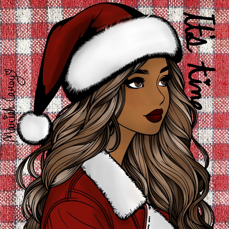 realistic girl in santa hat