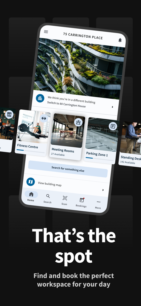 IBSS Roamer X - IBSS Roamer X mobile app interface for booking meeting rooms and office workspaces