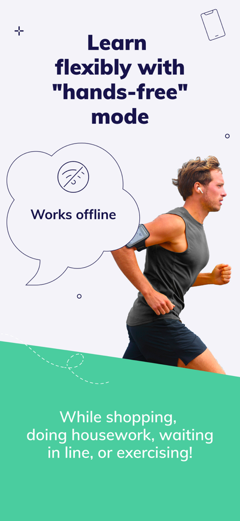 A man jogging while using MosaLingua hands-free and offline mode for language learning