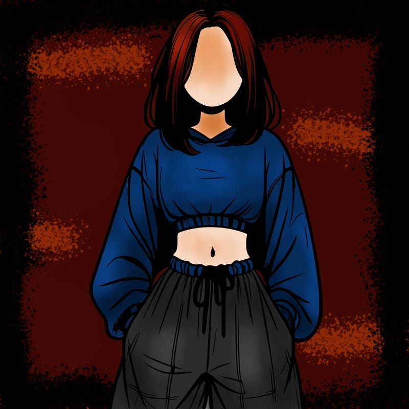 realistic girl faceless with baggy pants and a crop top