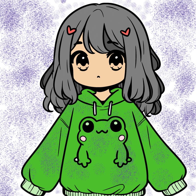 girl wearing frogging sweatshirt