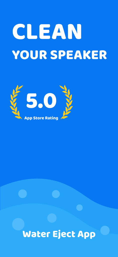 Clear Wave: Water Eject - Clear Wave Water Eject app promotion showing a 5.0 rating and speaker cleaning text