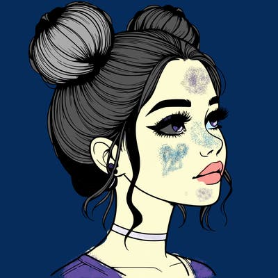 realistic girl with buns on the top of her head