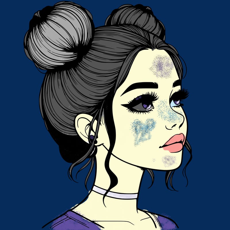realistic girl with buns on the top of her head