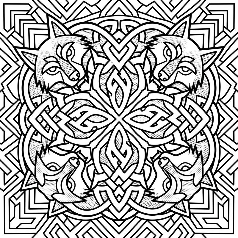 Discover a captivating fusion of ancient symbolism and modern artistic flair with this Celtic Wolf Knots Pop Art coloring page. Its bold outlines and intricate details offer a uniquely satisfying coloring experience for all ages.