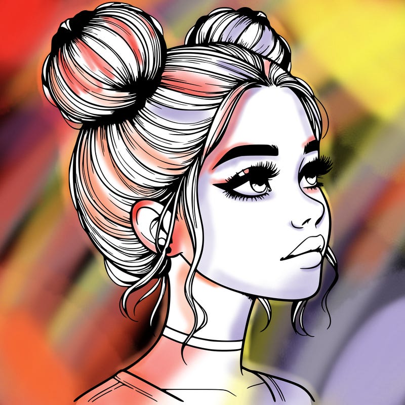 realistic girl with buns on the top of her head