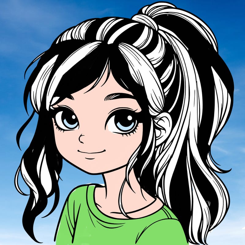 realistic girl with ponytail