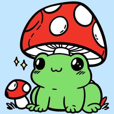 a cute frog with a mushroom hat