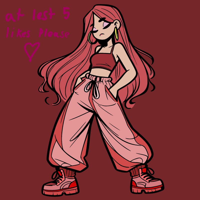 girl in baggy pants crop top and long hair