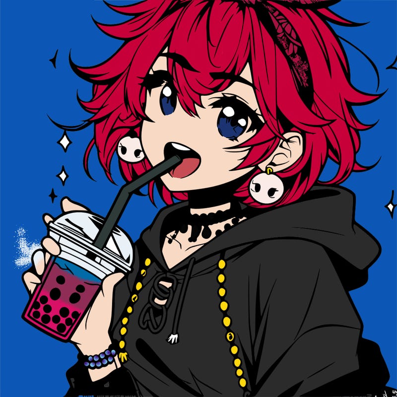 hot baddie anime girl drinking boba and biting the straw