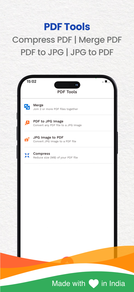 Kaagaz PDF Scanner & Compress - Kaagaz PDF Scanner interface displaying options to merge compress and convert PDF files