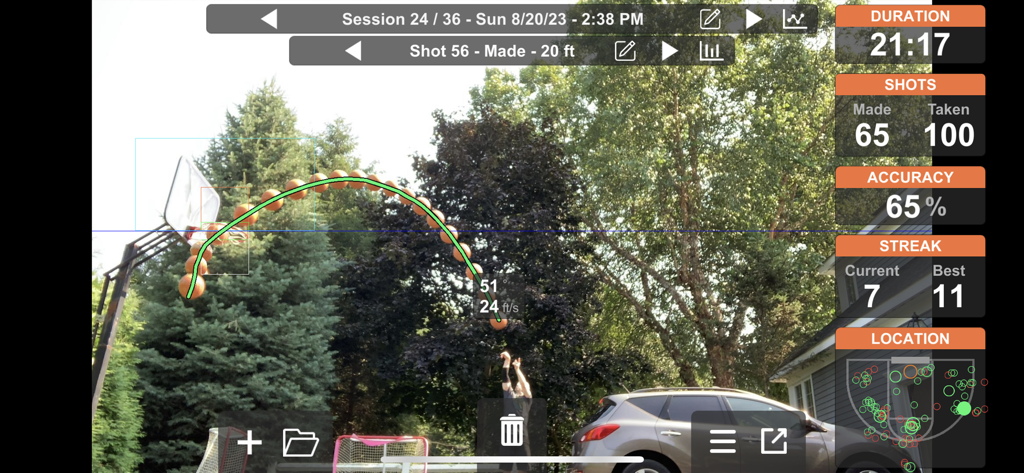 Basketball ShotBot - A basketball player using ShotBot to track shot trajectory and view shooting stats