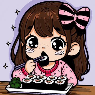 girl eating sushi