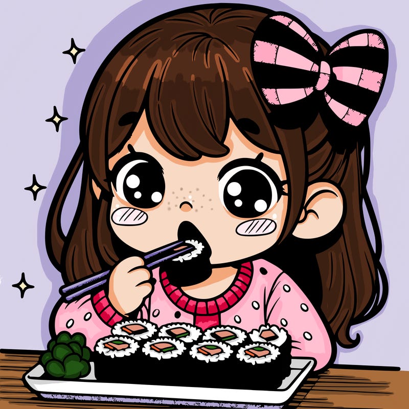 girl eating sushi