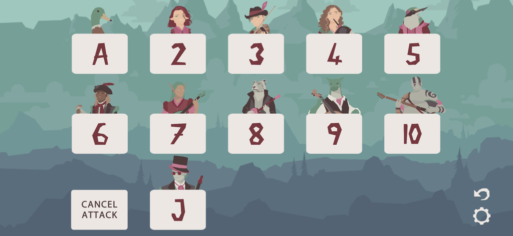 Regicide Companion - A grid of playing cards from Ace to Jack featuring fantasy character portraits in the Regicide Companion app interface