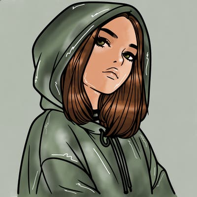 a realistic girl in a hoodie