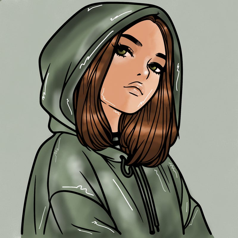 a realistic girl in a hoodie