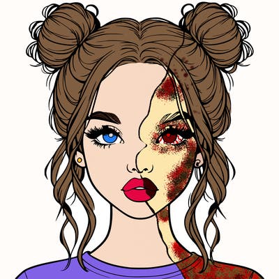 realistic girl with two buns in hair and lips