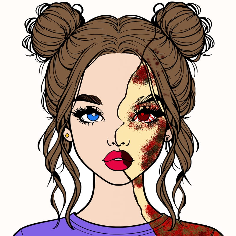 realistic girl with two buns in hair and lips