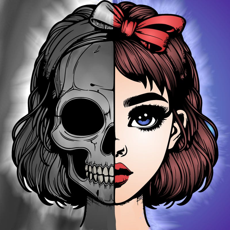 realistic girl with half skull mask