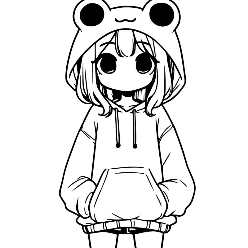 girl with baggy sweatshirt and frog hood