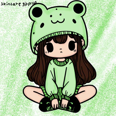 a girl wearing a frog hat and some frog socks