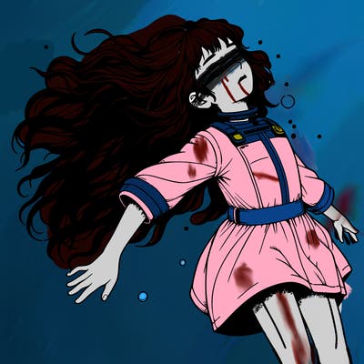 realistic detailed girl floating up on back