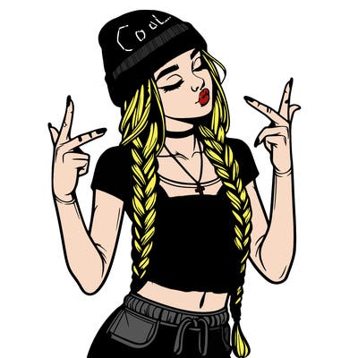 realistic teenage girl with braids and a beanie and crop top doing 🫶🏼