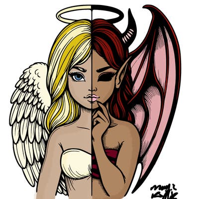 realistic angel half demon