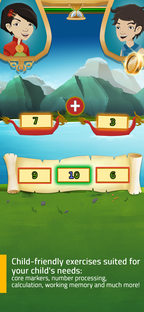 Additionsübung für Kinder in der Lern-App Meister Cody Talasia.