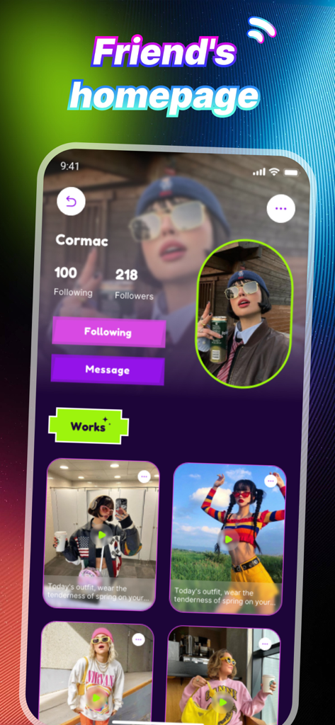 iCove: Style Creativity, Video - A user profile page in the iCove app showing a fashion blogger with their outfit inspiration video posts.