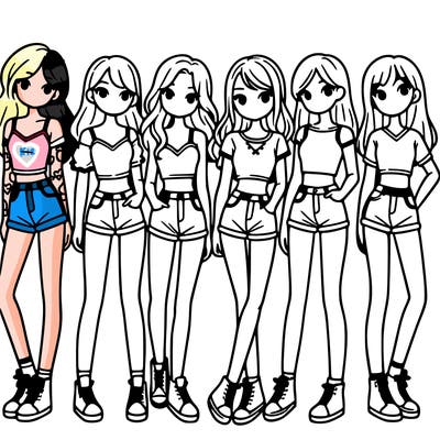 a group of girls wearing crop tops and shorts