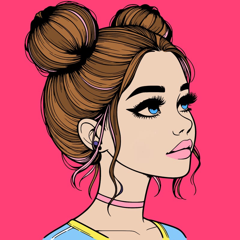 realistic girl with buns on the top of her head