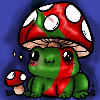 a cute frog with a mushroom hat