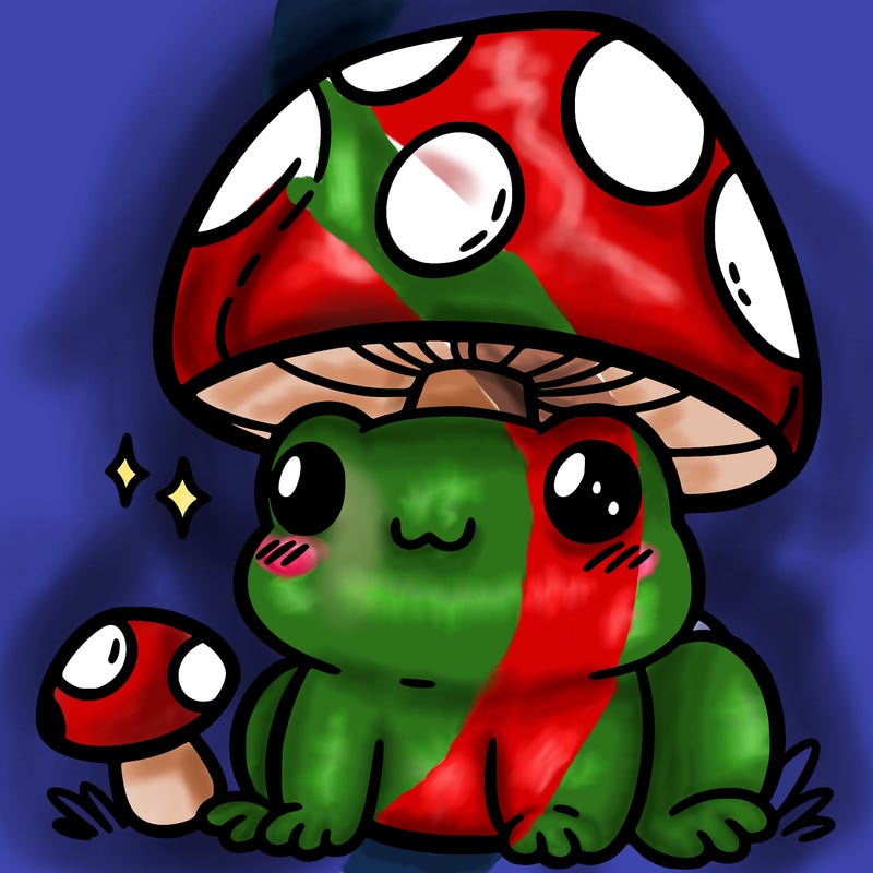a cute frog with a mushroom hat