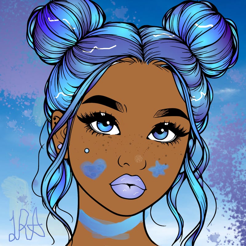 realistic girl with two buns on her hair and lips