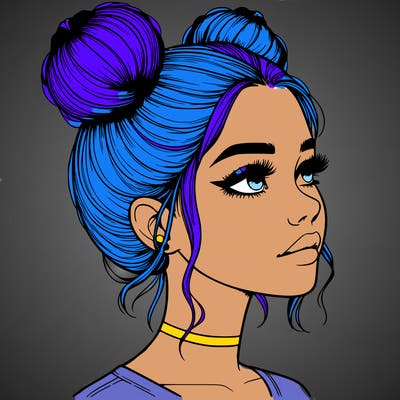 realistic girl with buns on the top of her head