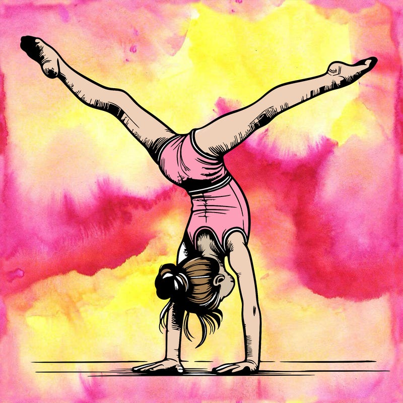 realistic gymnastic hand stand girl in four splits